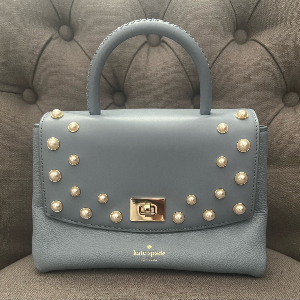 Kate Spade Serrano Place Pearl Shonna Satchel Light Blue Pebbled Leather